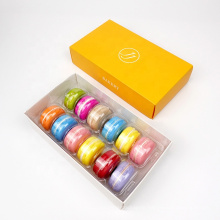 12 macaron cookie custom yellow paper folding box with clear plastic clamshell insert